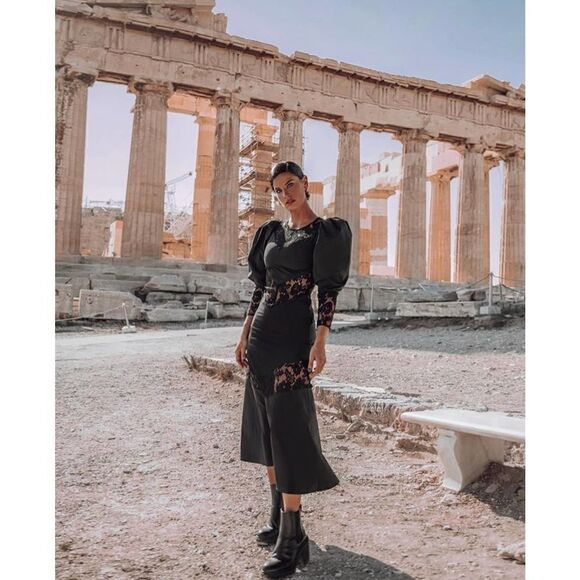 Lace Dress H&M Black Taffeta NWT Puff Sleeves - Picture 6 of 12